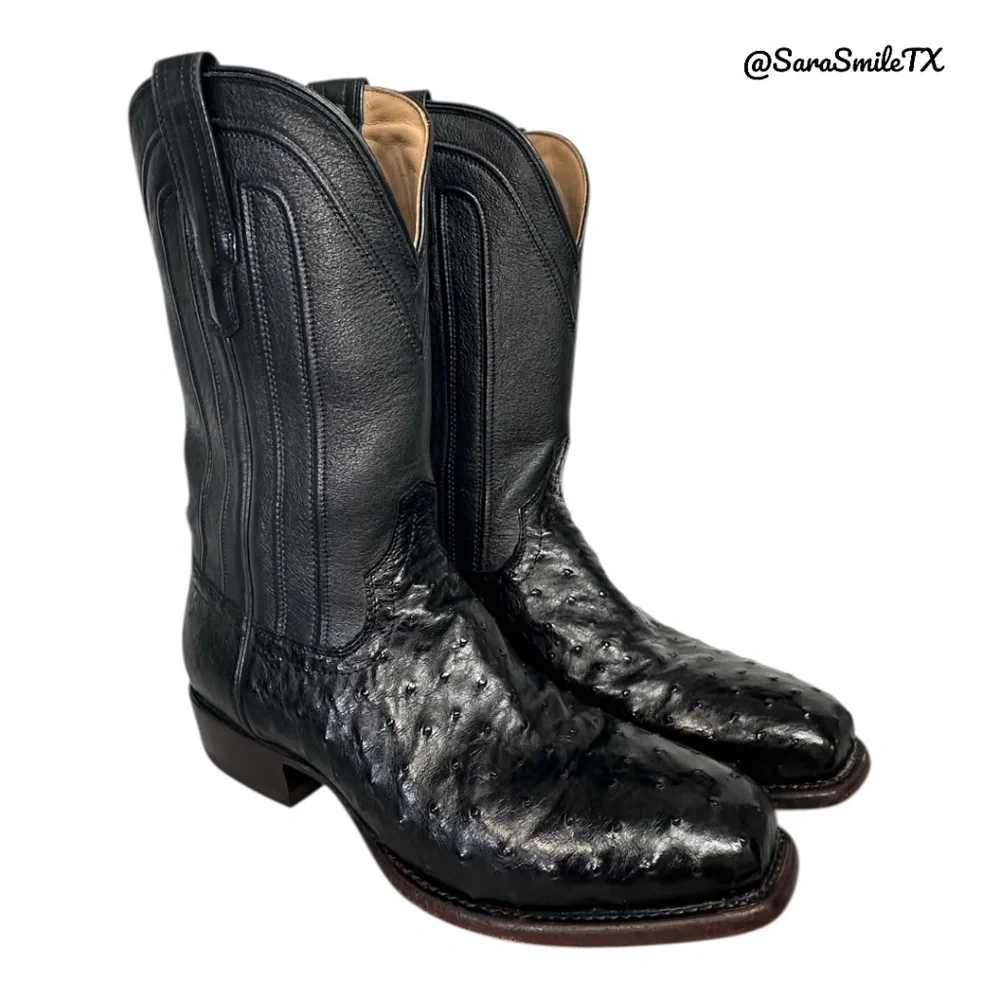 TECOVAS The Carter Mens Black Handmade Full-Quill Ostrich Cowboy Boots - Picture 1 of 14